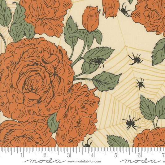 Image of the Home Sweet Haunt Roses Bone quilting cotton fabric by Moda Fabrics. Features flowers on a cream background. Cute Little Fabric Shop