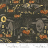 Image of the Home Sweet Haunt Haunted Charcoal quilting cotton fabric by Moda Fabrics. Features haunted houses on a black background. Cute Little Fabric Shop