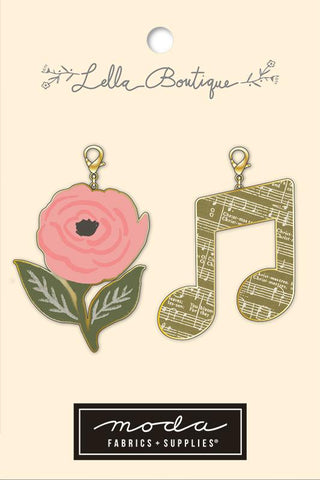 Posy Music Note Zip Pull LB190 2 Count by Lella Boutique - Flower Music Notes - Moda Fabrics - Two Count - Lobster Clasps