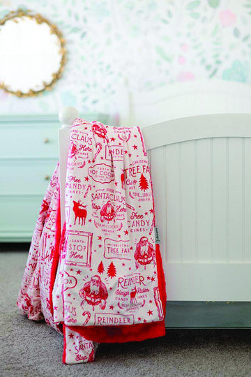 SALE Old-Fashioned Christmas Labels Minky Blanket - MB1009 - Riley Blake Designs - Text Icons Red Cream - Prepackaged Dreamy Minky Blanket