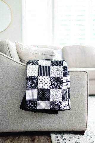 SALE Fleur Noire Pathwork Minky Blanket - MB1004 - Riley Blake Designs - Black White Gray Squares - Prepackaged Dreamy Minky Blanket