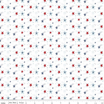 Stars & Stripes Forever Shooting Stars C15712 White - Riley Blake Designs - Star Dots Comet Patriotic - Quilting Cotton Fabric