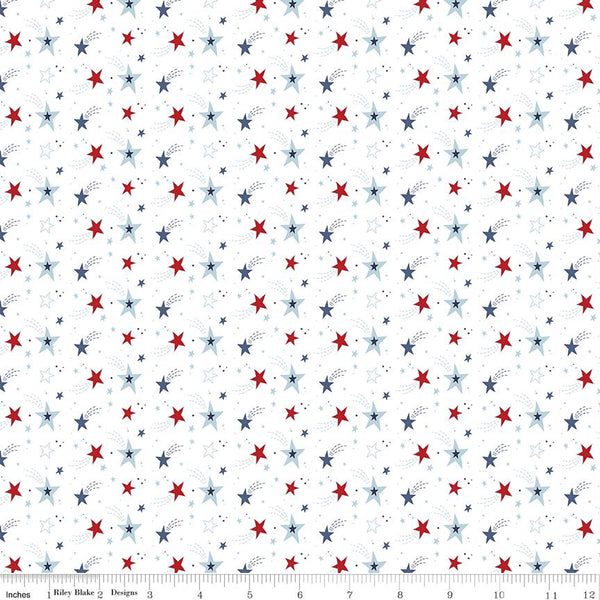Stars and Stripes Forever Shooting Stars C15712 White by Riley Blake Designs - Star Dots Comet Patriotic - Quilting Cotton Fabric