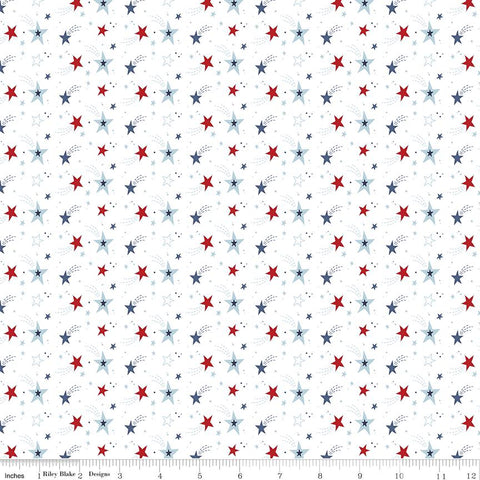 Stars and Stripes Forever Shooting Stars C15712 White by Riley Blake Designs - Star Dots Comet Patriotic - Quilting Cotton Fabric
