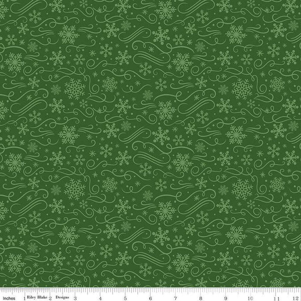 Fat Quarter End of Bolt - SALE FLANNEL Snowflakes F13907 Green - Riley Blake Designs - Christmas Snowflake - FLANNEL Cotton Fabric