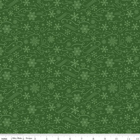 Fat Quarter End of Bolt - SALE FLANNEL Snowflakes F13907 Green - Riley Blake Designs - Christmas Snowflake - FLANNEL Cotton Fabric