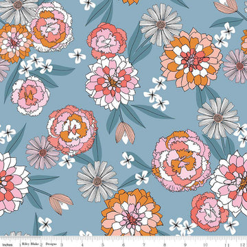 DEAL Heartsong Main C11300 Blue - Riley Blake Designs - Floral Flowers Blossoms - Quilting Cotton Fabric