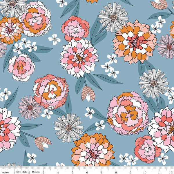 SALE Heartsong Main C11300 Blue - Riley Blake Designs - Floral Flowers Blossoms - Quilting Cotton Fabric
