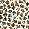 Image of the Happy Haunting Halloween Character Toss Cream quilting cotton fabric by Morris Creative Group for QT Fabrics. Features characters on a cream background. Cute Little Fabric Shop