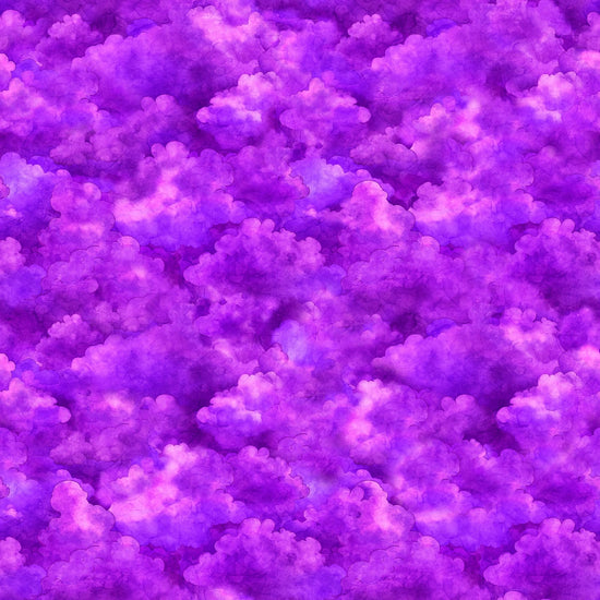 Image of the Happy Haunting Cloud Texture Magenta quilting cotton fabric by Morris Creative Group for QT Fabrics. Features clouds on a purple background. Cute Little Fabric Shop