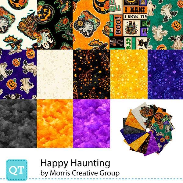 Happy Haunting Fat Quarter Bundle 13 pieces - QT Fabrics - Pre cut Precut - Halloween Spooky Season - Quilting Cotton Fabric