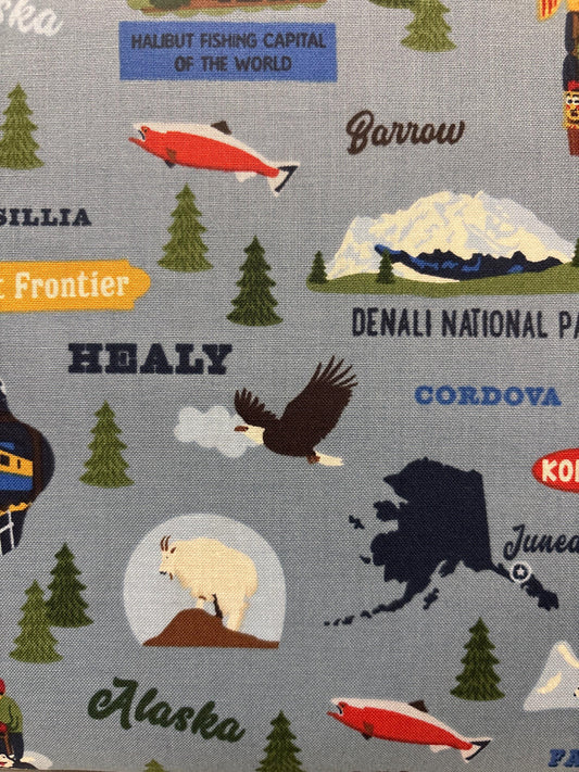 SALE Alaska Icons C16165 Blue - Riley Blake Designs - Fish Icons Anchorage Fish - Quilting Cotton Fabric