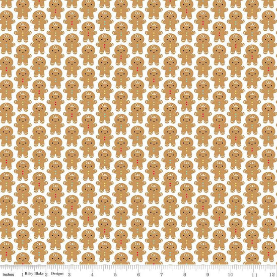 Image of the Gingerbread Kisses Gingerbread Men White quilting cotton fabric. Features gingerbread men on a white background. Cute Little Fabric Shop