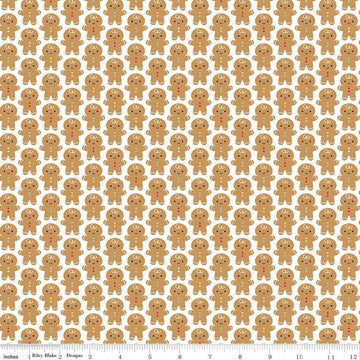 Image of the Gingerbread Kisses Gingerbread Men White quilting cotton fabric. Features gingerbread men on a white background. Cute Little Fabric Shop
