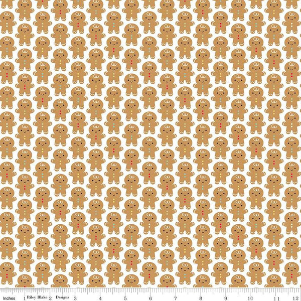 Image of the Gingerbread Kisses Gingerbread Men White quilting cotton fabric. Features gingerbread men on a white background. Cute Little Fabric Shop