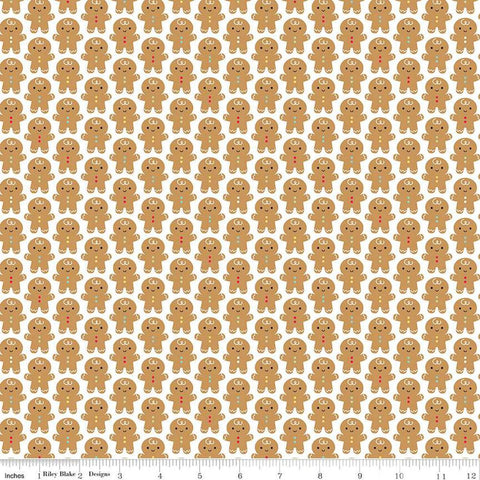 Image of the Gingerbread Kisses Gingerbread Men White quilting cotton fabric. Features gingerbread men on a white background. Cute Little Fabric Shop