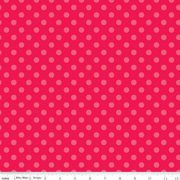 Image of the Gingerbread Kisses Polka Dots Red quilting cotton fabric. Features dots on a red background. Cute Little Fabric Shop