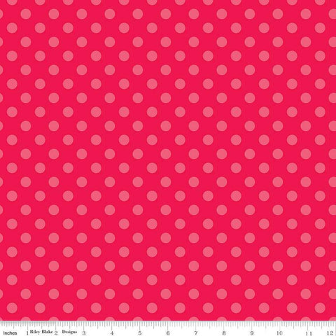 Image of the Gingerbread Kisses Polka Dots Red quilting cotton fabric. Features dots on a red background. Cute Little Fabric Shop