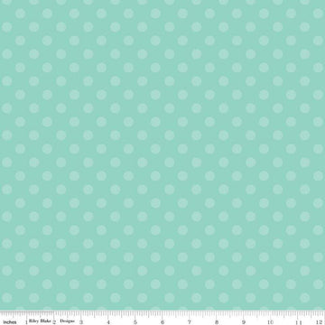 Image of the Gingerbread Kisses Polka Dots Blue quilting cotton fabric. Features dots on a blue background. Cute Little Fabric Shop