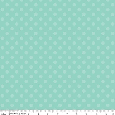 Image of the Gingerbread Kisses Polka Dots Blue quilting cotton fabric. Features dots on a blue background. Cute Little Fabric Shop