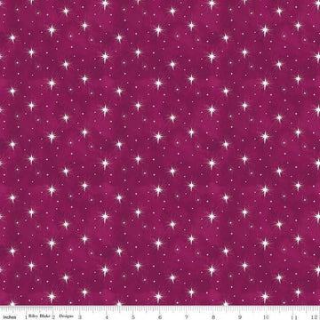 Image of the Come Let Us Adore Him Stars Wine quilting cotton fabric. Features stars on a burgundy background. Cute Little Fabric Shop