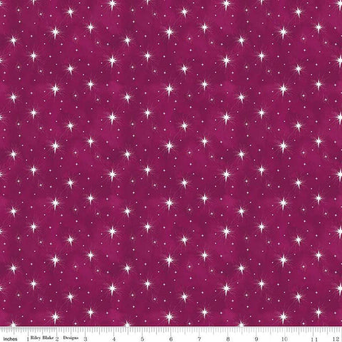 Image of the Come Let Us Adore Him Stars Wine quilting cotton fabric. Features stars on a burgundy background. Cute Little Fabric Shop