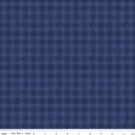 Image of the Come Let Us Adore Him Tonal Navy quilting cotton fabric. Features plaid on a blue background. Cute Little Fabric Shop