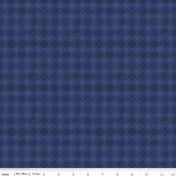 Image of the Come Let Us Adore Him Tonal Navy quilting cotton fabric. Features plaid on a blue background. Cute Little Fabric Shop