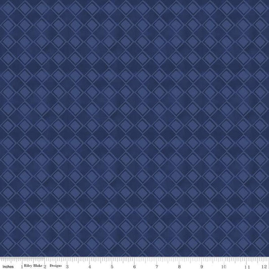 Image of the Come Let Us Adore Him Tonal Navy quilting cotton fabric. Features plaid on a blue background. Cute Little Fabric Shop