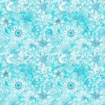 2yd 35" End of Bolt - SALE Enchanted Flower Tonal WIDEBACK 30763 Aqua Q - QT Fabrics - 108" - Floral Blossoms - Quilting Cotton Fabric