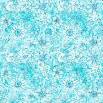 2yd 35" End of Bolt - SALE Enchanted Flower Tonal WIDEBACK 30763 Aqua Q - QT Fabrics - 108" - Floral Blossoms - Quilting Cotton Fabric