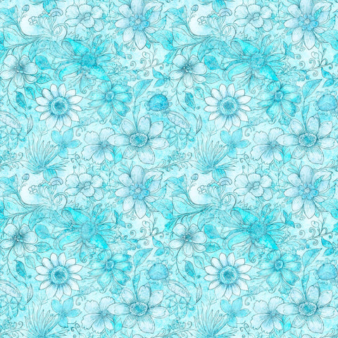3 Yard Cut - Enchanted Flower Tonal WIDE Back 30763 Aqua Q - QT Fabrics - 107/108" Wide - Floral Blossoms - Quilting Cotton Fabric
