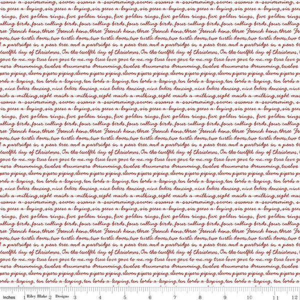 A Pear-fect Christmas Calling Words C14974 White - Riley Blake Designs - Text The Twelve Days of Christmas - Quilting Cotton Fabric