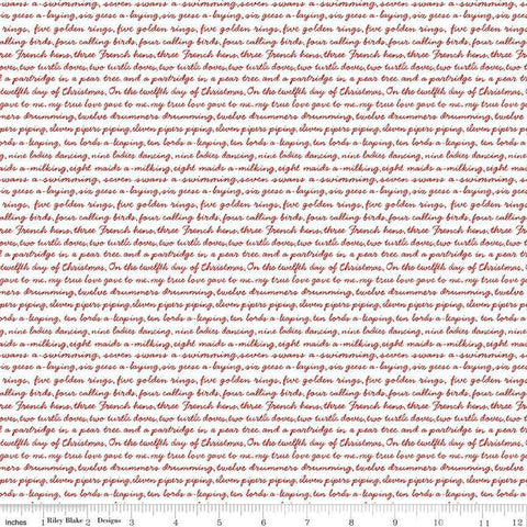 A Pear-fect Christmas Calling Words C14974 White - Riley Blake Designs - Text The Twelve Days of Christmas - Quilting Cotton Fabric