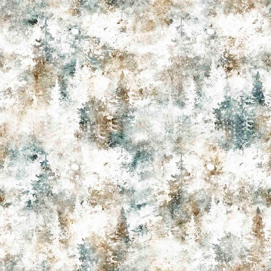 Running With The Pack Pine Trees 31102 White Z - QT Fabrics - Trees Foliage Nature - Quilting Cotton Fabric