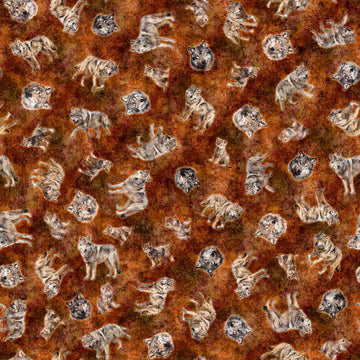 SALE Running With The Pack Tossed Wolves 31101 Brown A - QT Fabrics - Wolf Outdoor Animals - Quilting Cotton Fabric