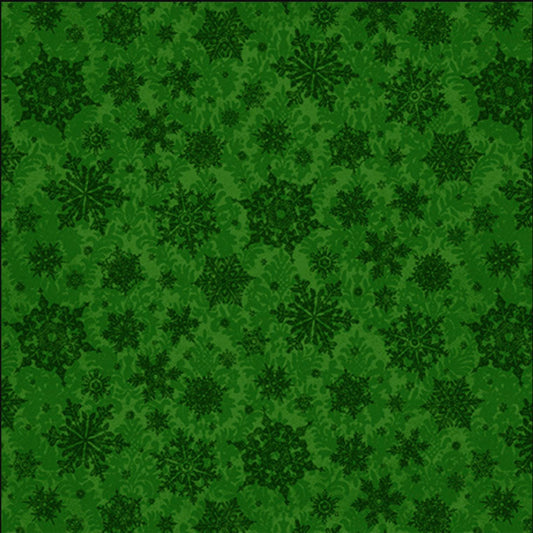 DEAL MINKY Poinsettia Greetings Snowflake Tonal 60" Wide 31085 Forest F - QT Fabrics - Snow Flake Ice Crystal - 100% Polyester