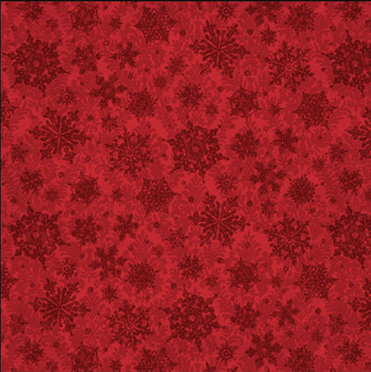 DEAL MINKY Poinsettia Greetings Snowflake Tonal 60" Wide 31085 Red R - QT Fabrics - Snow Flake Ice Crystal - 100% Polyester