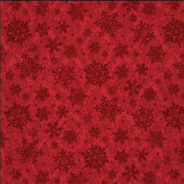 SALE MINKY Poinsettia Greetings Snowflake Tonal 60" Wide 31085 Red R - QT Fabrics - Snow Flake Ice Crystal - 100% Polyester