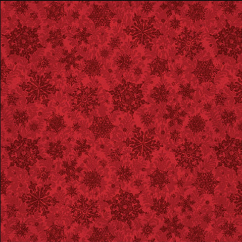 SALE MINKY Poinsettia Greetings Snowflake Tonal 60" Wide 31085 Red R - QT Fabrics - Snow Flake Ice Crystal - 100% Polyester
