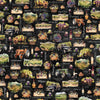 Image of the Cork & Barrel Wine Motifs and Region Charcoal quilting cotton fabric by Morris Creative Group for QT Fabrics. Features wine icons on a black background. Cute Little Fabric Shop