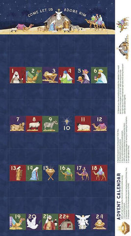 Come Let Us Adore Him Advent Calendar Panel by Riley Blake Designs - DIGITALLY PRINTED - Christmas Nativity - Quilting Cotton Fabric