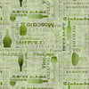 Image of the Cork & Barrel Wine Bottle and Woods Tonal Olive quilting cotton fabric by Morris Creative Group for QT Fabrics. Features wine icons on a green background. Cute Little Fabric Shop