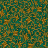 Image of the Heavenly Night Scroll Green quilting cotton fabric by Marcello Corti for QT Fabrics. Features an ornate swirl design on a green background. Cute Little Fabric Shop