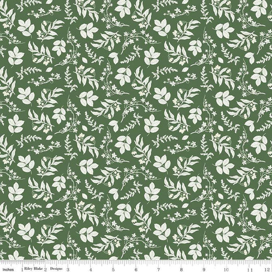 Image of the Nature's Portrait Branches Forest quilting cotton fabric by Riley Blake Designs. Features branches on a green background. Cute Little Fabric Shop