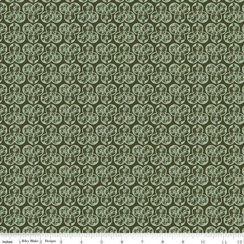 Image of the Nature&#39;s Portrait Trifolium Hunter quilting cotton fabric by Riley Blake Designs. Features leaves on a green background. Cute Little Fabric Shop