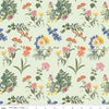 Image of the Nature's Portrait Cute Cuttings Mist quilting cotton fabric by Riley Blake Designs. Features flowers on a blue background. Cute Little Fabric Shop