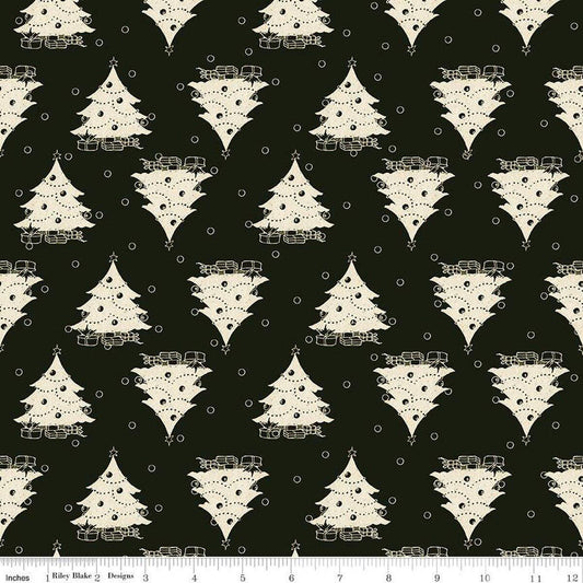 Classic Christmas Trees C16286 Black - Riley Blake Designs - Circle Dots Trees - Quilting Cotton Fabric