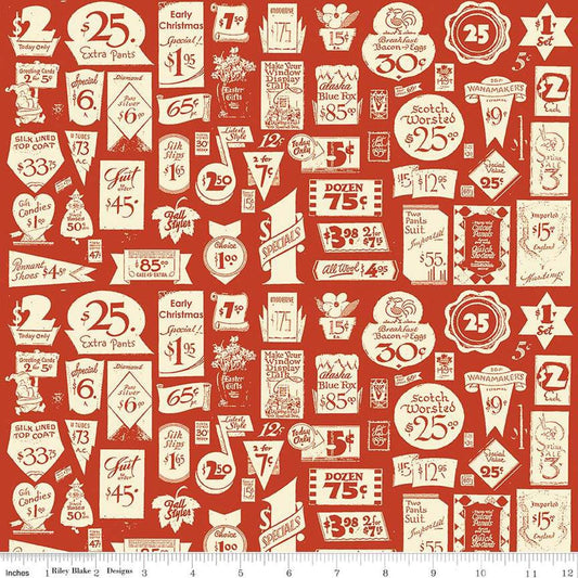 SALE Classic Christmas Gift Tags C16287 Red - Riley Blake Designs - Vintage Tags Icons Signs - Quilting Cotton Fabric