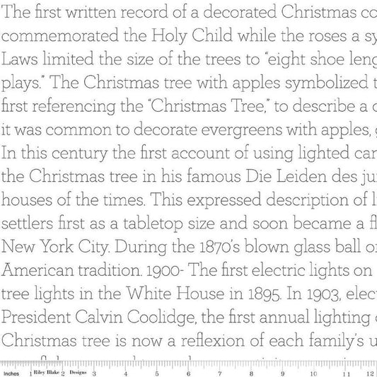 Classic Christmas History of the Tree C16291 White - Riley Blake Designs - History Christmas Words - Quilting Cotton Fabric